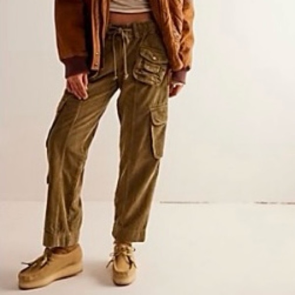 Free People Cropped Tan and Brown Pants with Relaxed Fit - Picture 1 of 8